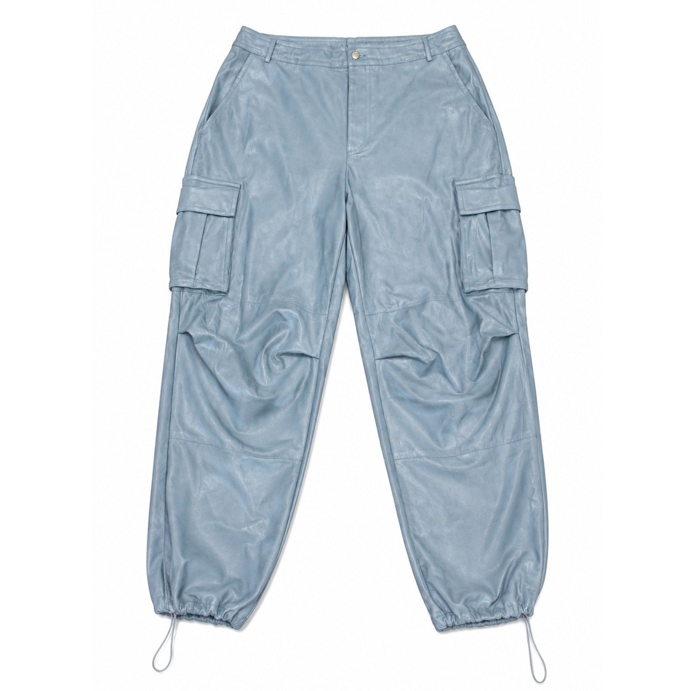 7 For All Mankind Vegan Leather Cargo Pants Women M Slate Blue - Picture 2 of 7